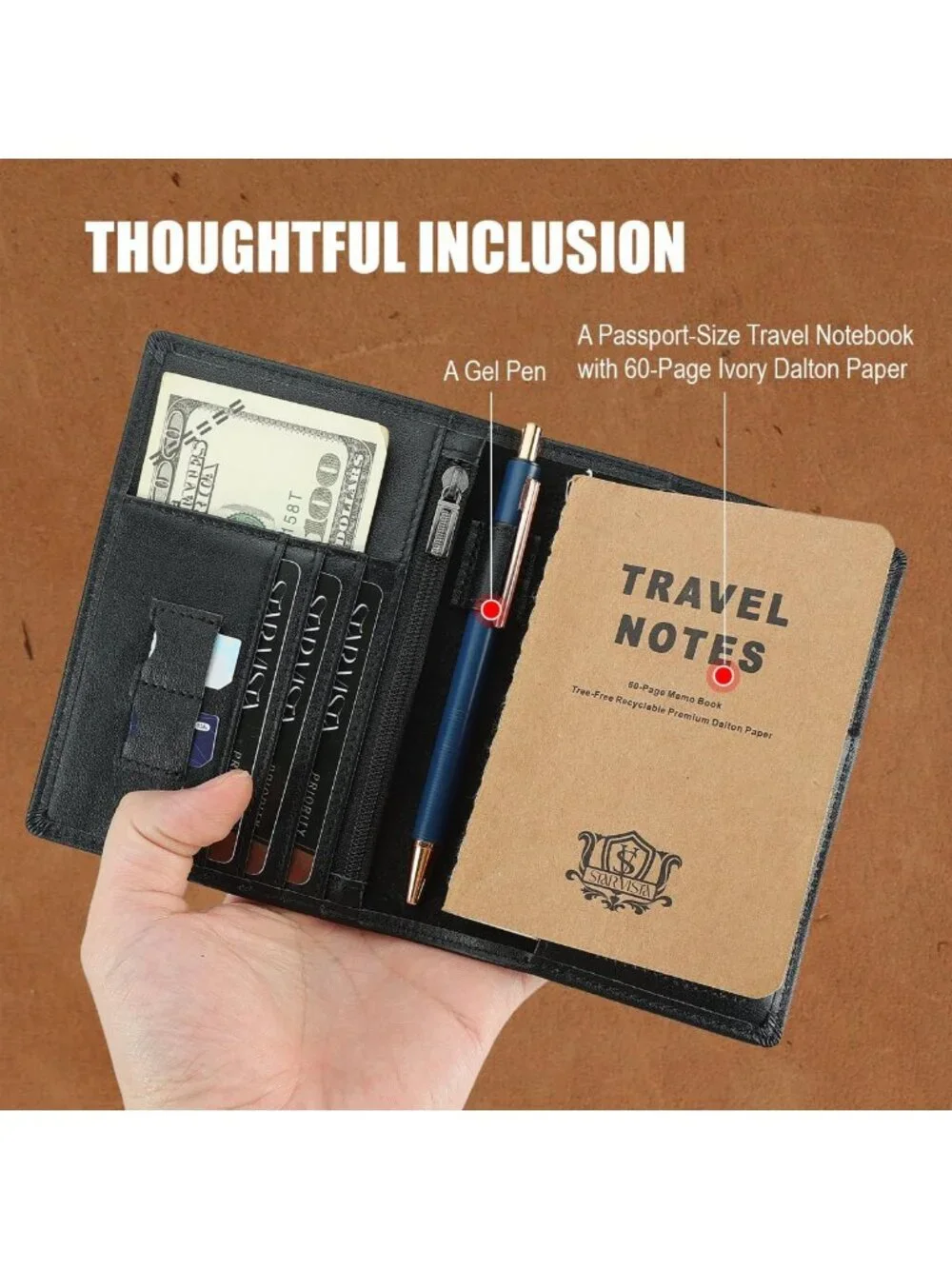 Stylish Leather Passport Holder - RFID Blocking, ID Window, Zipper Pocket